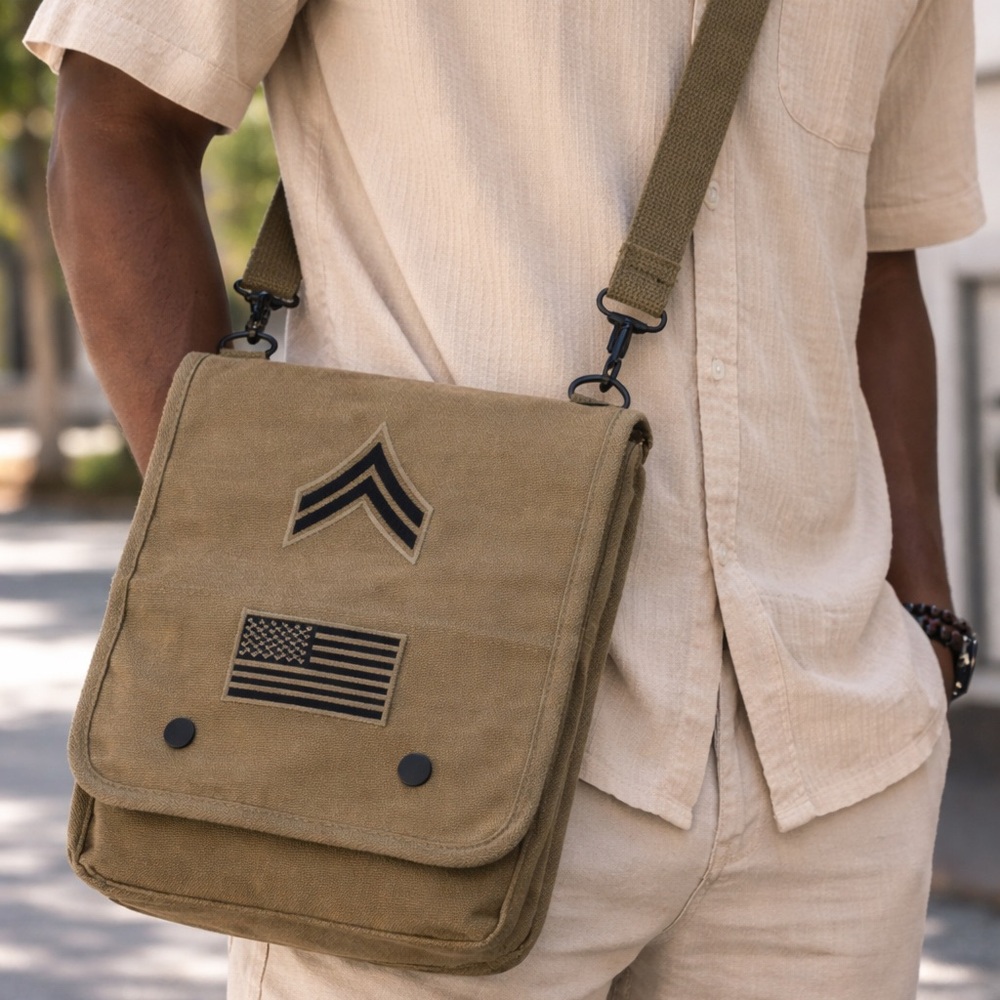 Olive Drab Military Style Canvas Shoulder Bag | Heavy Duty Utility Crossbody